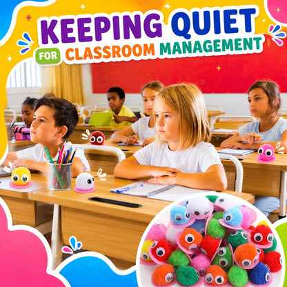 Soulchen 50 Pack 1'' Multicolor Pom Poms Critters with Plastic Jar Quiet Critters Classroom Management, Behavior Classroom Management Tool, Homeschooling, Educational and Learning Activities for Kids