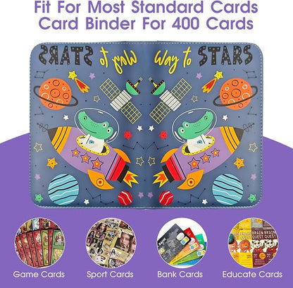 4-Pocket Card Binder with 50 Removable Pages, Holds 400 Cards | Fits trading, sports, gaming and collectible cards. Great for boys and girls to organize and protect collections(Stars)