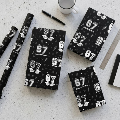 Joviwrap 6 7 Funny Number Wrapping Paper Roll, Black White Graffiti Style Wrapping Paper with Checkered Pattern, Playful Humor Design for 6 7 Fans Teens Birthday Party Supplies, 17 In x 16.4 Ft