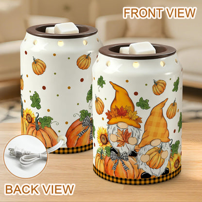 Bonsai Tree Fall Decorations for Home, Gnome Fall Wax Warmer, Autumn Ceramic Wax Melts Warmer for Oil Candle, Pumpkin Decor for Living Room Bathroom Home, Farmhouse Housewarming Gifts