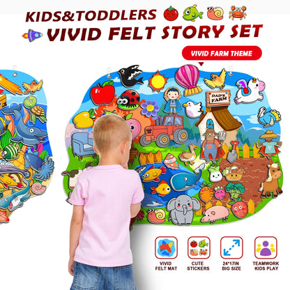 SKOLESK 77 Pcs Farm Animals Felt Story Board Set Preschool Farmhouse Themed Early Learning Storytelling Flannel Board Interactive Educational Play Kit Mat for Toddlers Kids
