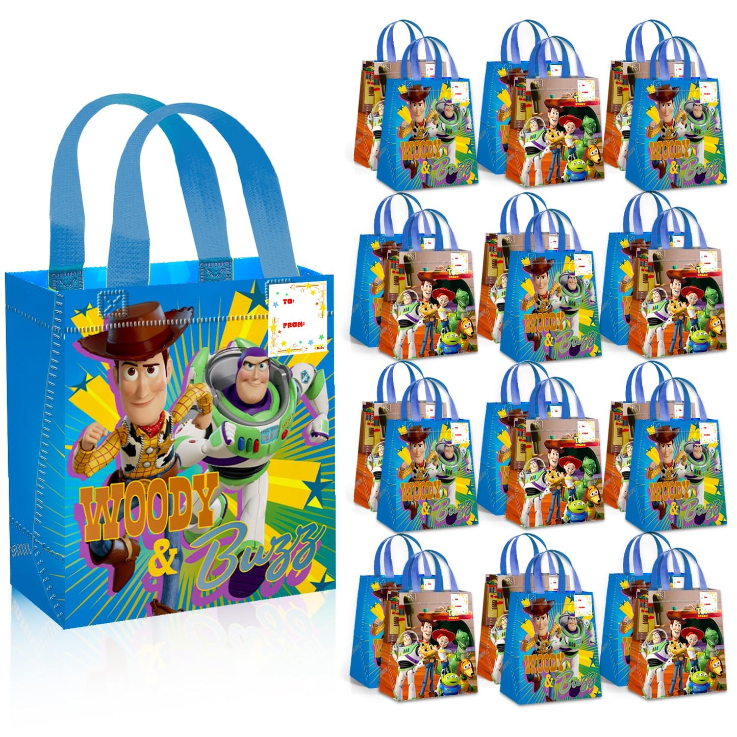 Toy Story Party Favor Bags Set – 24 Pack 8" Disney Goodie Bags for Kids Bulk Reusable Mini Totes | Disney Toy Story Birthday Party Supplies