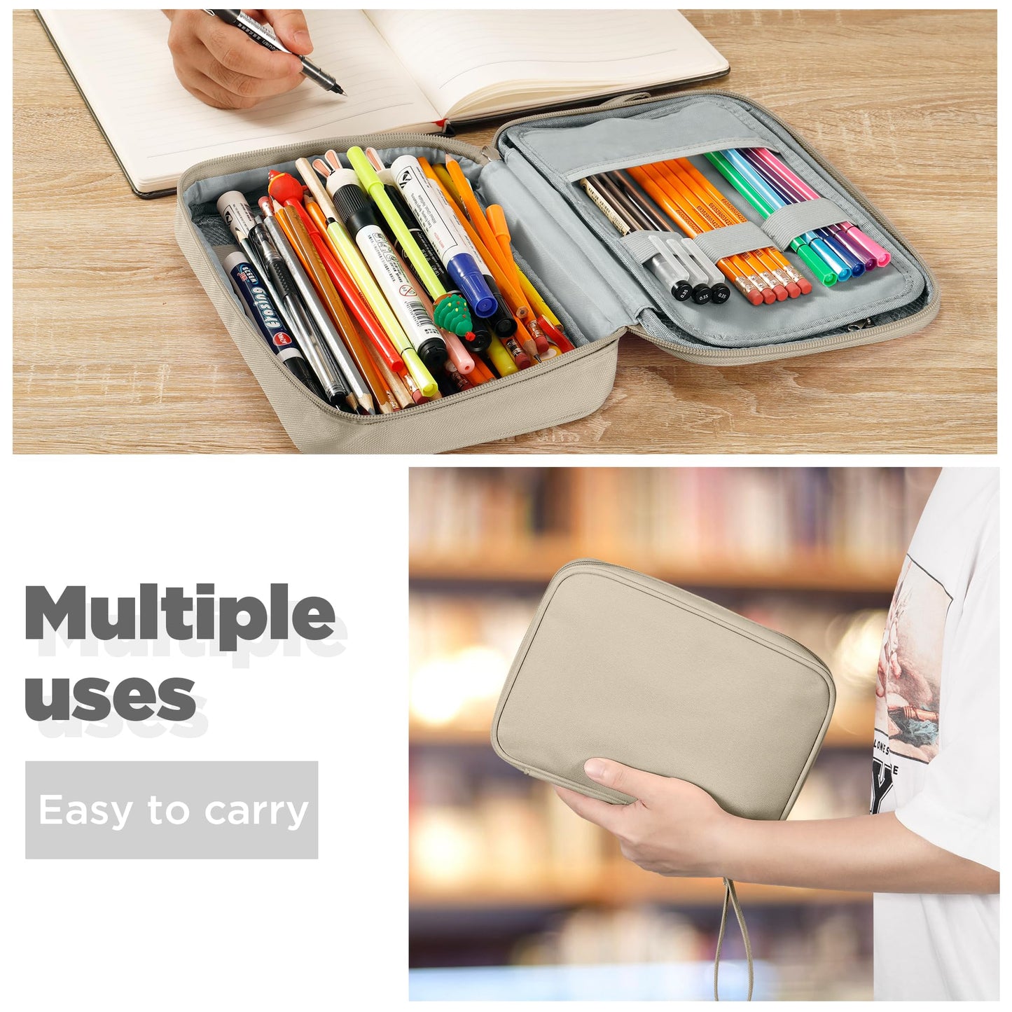 Zannaki Big Capacity Storage Pouch Marker Pen Pencil Case Simple Stationery Bag Box Art Tool & Sketch Storage Boxes for Bullet Journal Middle High School Office College Student Girl Women Adult Teen