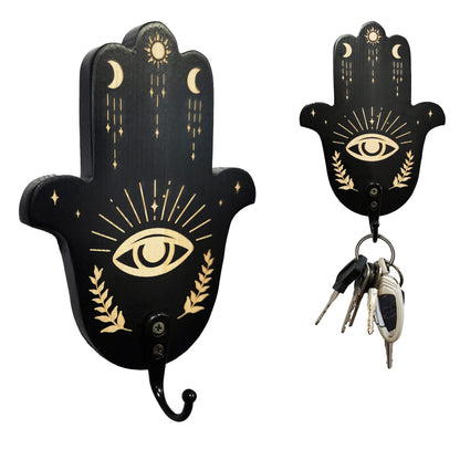 Ella & Emma Wall Mounted Coffin-Shaped Key Holder - Gothic Home Decor Wall Hanger with Hook - Gothic & Spooky Halloween Decor for Home - 2 Pieces (HAMSAHAND)
