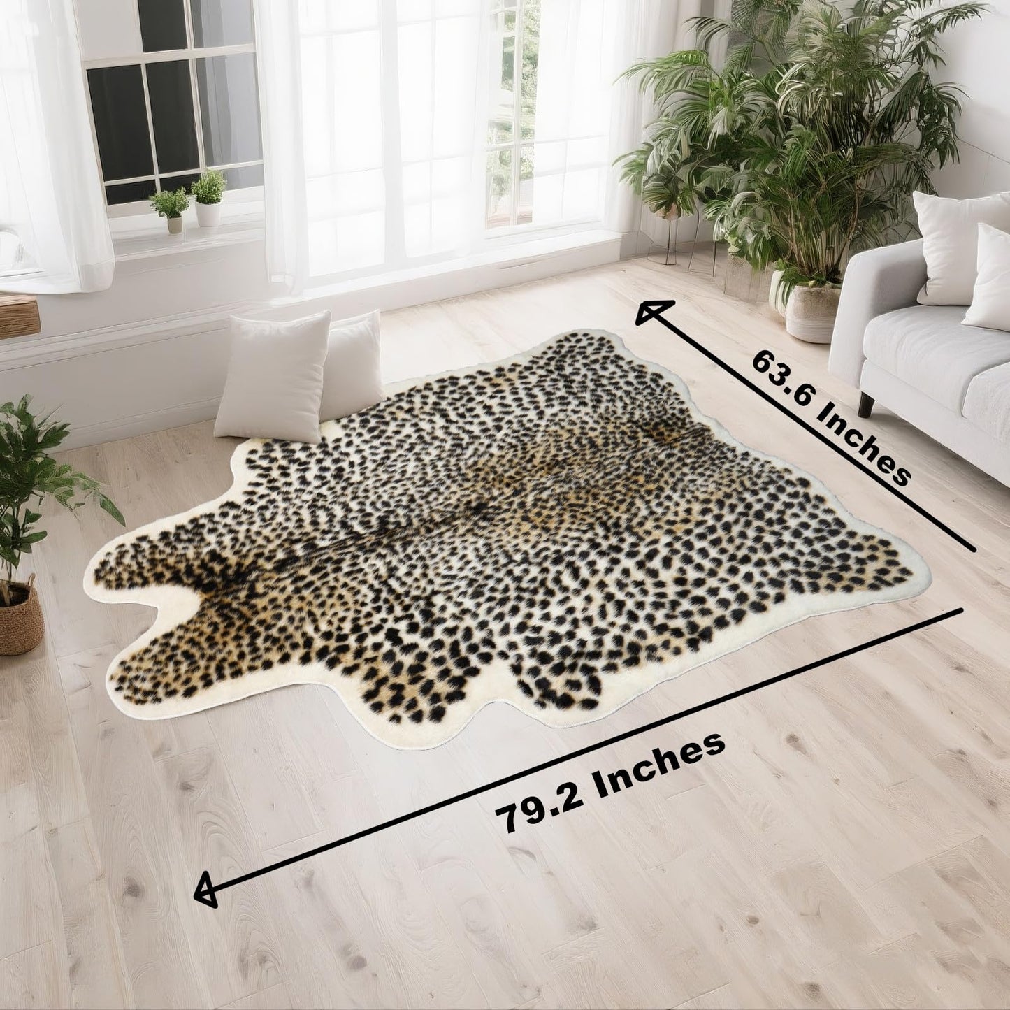 Leopard Rug Cheetah Rug Animals Printed Hide Mats Faux Fur Cowhide Skin Carpet for Home Office, Livingroom, Bedroom, 5.3ft x 6.6ft