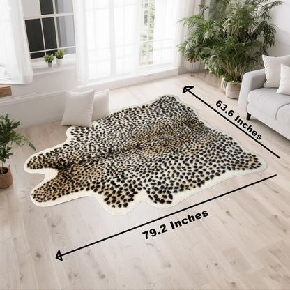 Leopard Rug Cheetah Rug Animals Printed Hide Mats Faux Fur Cowhide Skin Carpet for Home Office, Livingroom, Bedroom, 5.3ft x 6.6ft