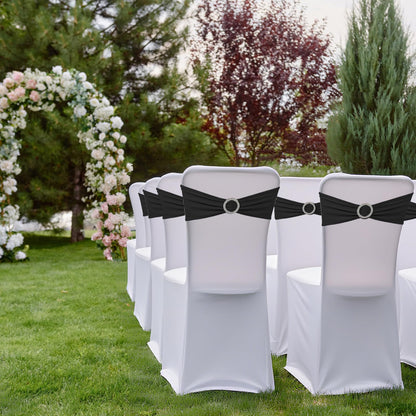 150 Pack Spandex Stretch Chair Sashes Bows, Elastic Stretch Chair Cover Bands Ties with Buckle Slider for Wedding Party Ceremony Reception Event Banquet Decoration (Black)