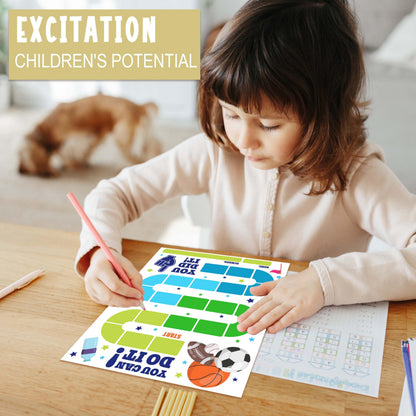 10 Sports Reward Chart with 216 Round Stickers, Incentive Behavior Chart for Kids at Home Classroom, Kids Routine Daily Chore Sticker Chart-A14