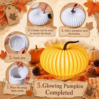 Gerrii 3 Sets Pumpkin Lantern Kit DIY Plastic Pumpkin Hanging Lanterns with String Lights and Artificial Stems Light up Craft Kit for Fall Home Decor Halloween Party Supplies