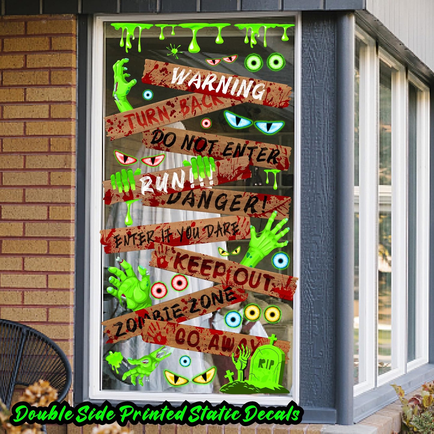 Halloween Window Decoration Clings Halloween Window Decals Indoor Scary Glass Door Decals Haunted House Boards Vinyl Decal Removable Monster Eyes Static Cling for Treat or Trick Holiday Party Supply