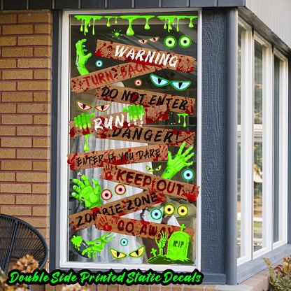 Halloween Window Decoration Clings Halloween Window Decals Indoor Scary Glass Door Decals Haunted House Boards Vinyl Decal Removable Monster Eyes Static Cling for Treat or Trick Holiday Party Supply