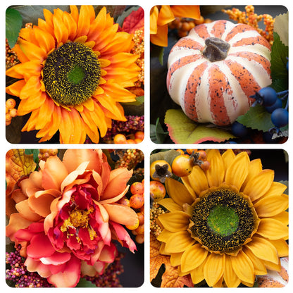 Fall Wreaths for Front Door – 24 Inch Autumn Wreath with Pumpkins, Sunflowers, Berries & Maple Leaves – Fall Door Wreath for Outdoor Thanksgiving, Halloween & Harvest Decor