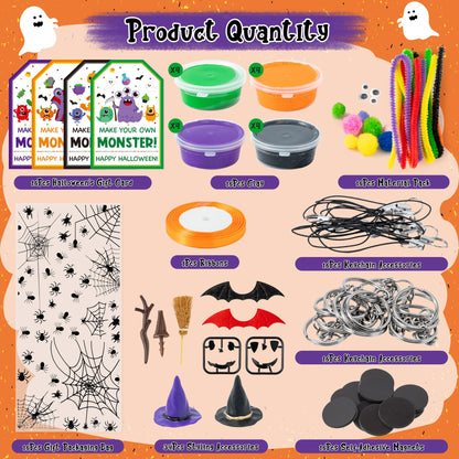 Haooryx Halloween Air Dry Clay Craft Kit - 16 Packs Cute Monster Pumpkin DIY Magnet Keychain Ornament Art Craft Bulk with Gift Bag for Classroom Exchange Gift Student Reward Halloween Party Favors