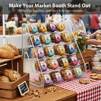 GYSLEOT Acrylic Cookie Display Stand, 5-Tier Clear Tiered Dessert Stand for Bakers Vendors, Professional Display Riser for Craft Fairs, Market Booths & Retail, Cupcake Pastry Holder Organizer
