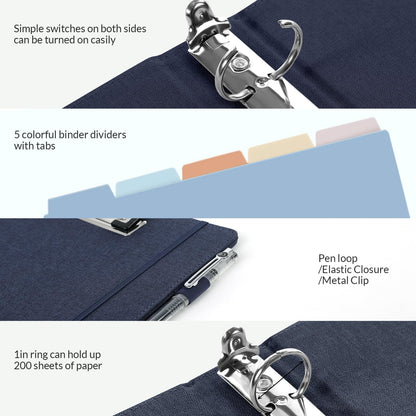 SKYDUE Clipboard Binder with Dividers,1 Inch 3 Ring Binder with Clipboard on Front, Clipboard Folder with Pocket, Labels Office Supplies Blue