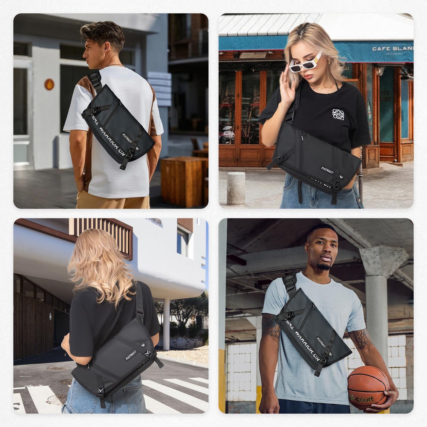 HIMZ WARRIOR Crossbody Sling Bag Men Heavy Duty Chest Bag Sport Travel Daily Use Water Resistent Stylish Casual Messenger Bag Durable Black