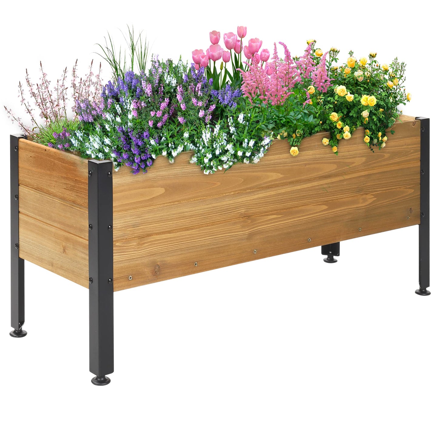 OIPRTGFJ Wood Rectangular Garden Planter Box Raised Garden Bed Outdoor,Planters for Outdoor Plants 37x13x15in Elevated Planter Box for Herbs Vegetables Flowers Great for Patio Deck Balcony