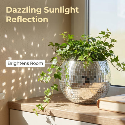 Qiumyanlod Disco Ball Planter,Disco Ball Vase,Disco Flower Pot,Plant Pots,Plant Holder,Silver Mirror Ball Planter,Disco Ball Decoration for Party, Office, Kitchen,Plastics,5 x 5 x 4 inch