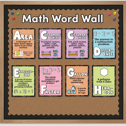 Eaasty 26 Pcs Composition Notebook Math Posters for Elementary School Retro Groovy Classroom Decor Math Alphabet Bulletin Board Classroom Decor for Elementary Teacher Must Haves (Pastel Composition)