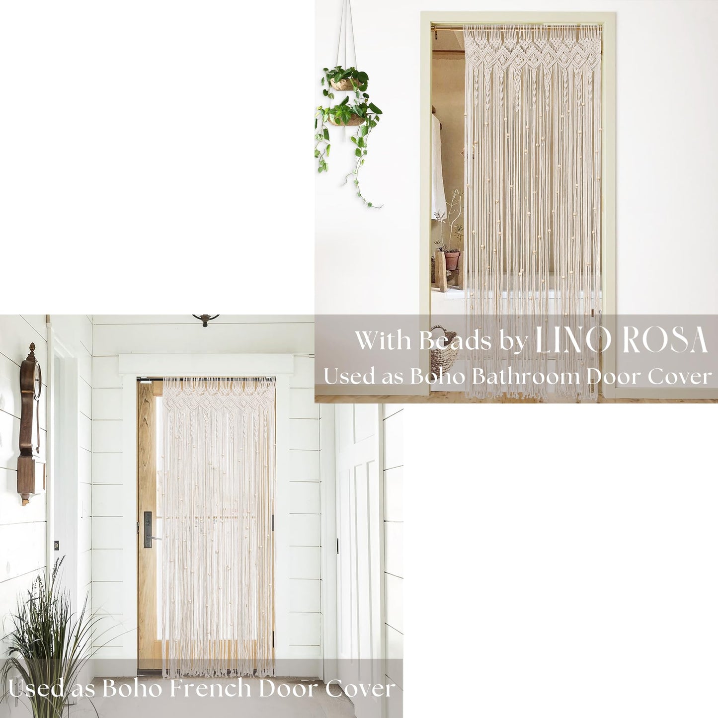 Lino Rosa Beaded Curtain for Doorway, Boho Beads Closet Curtain for Open Closet, Hanging Room Divider for Room Separation, 36" W x 80" L, Cream