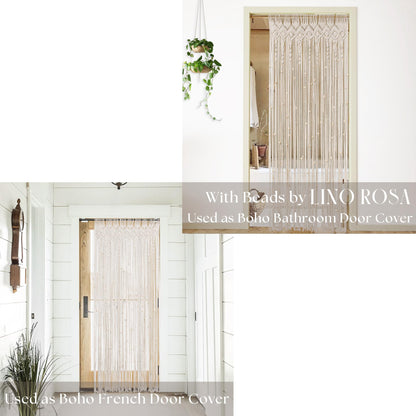 Lino Rosa Beaded Curtain for Doorway, Boho Beads Closet Curtain for Open Closet, Hanging Room Divider for Room Separation, 36" W x 80" L, Cream
