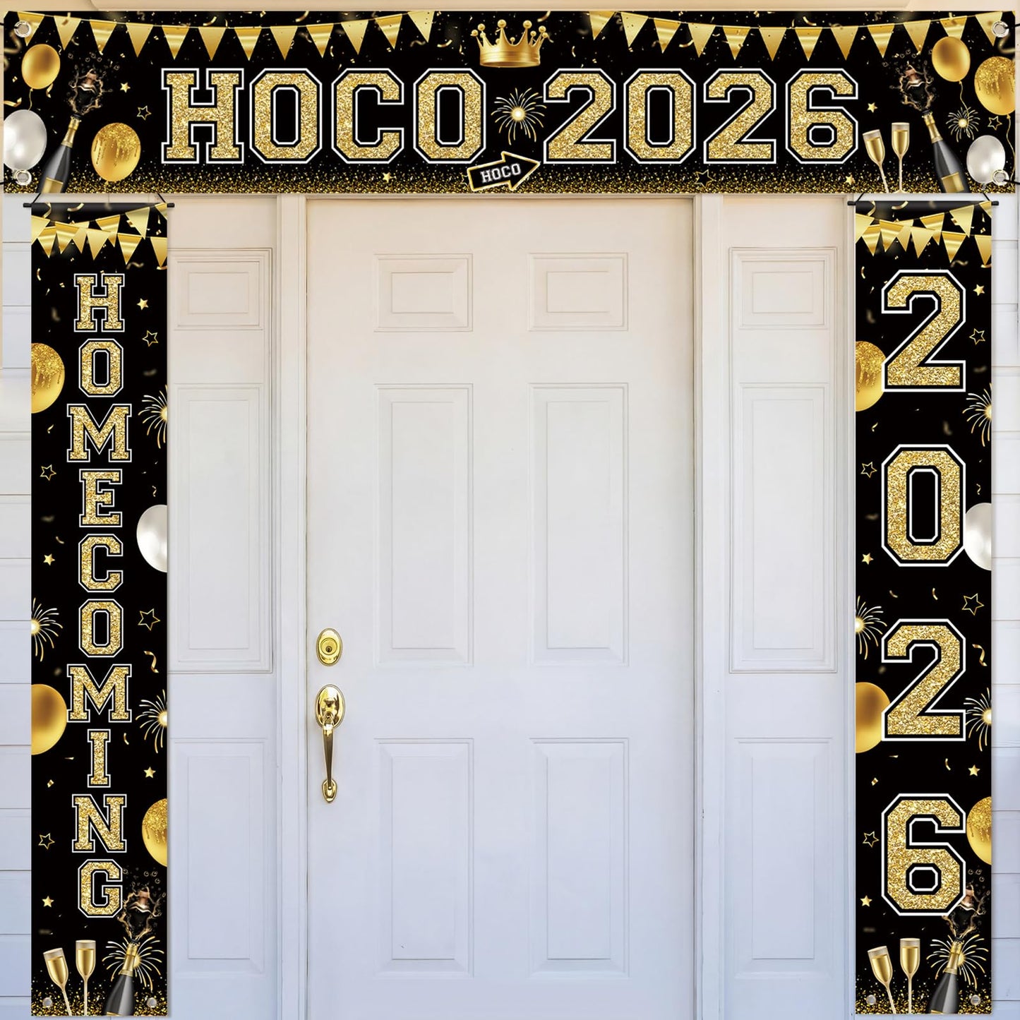 Fanfanwin 3 Pcs Hoco 2026 Banner Decorations for Hoco Party 2026 Black and Gold Homecoming 2026 Banner Yard Decorations for Homecoming Dance Party Background Supply