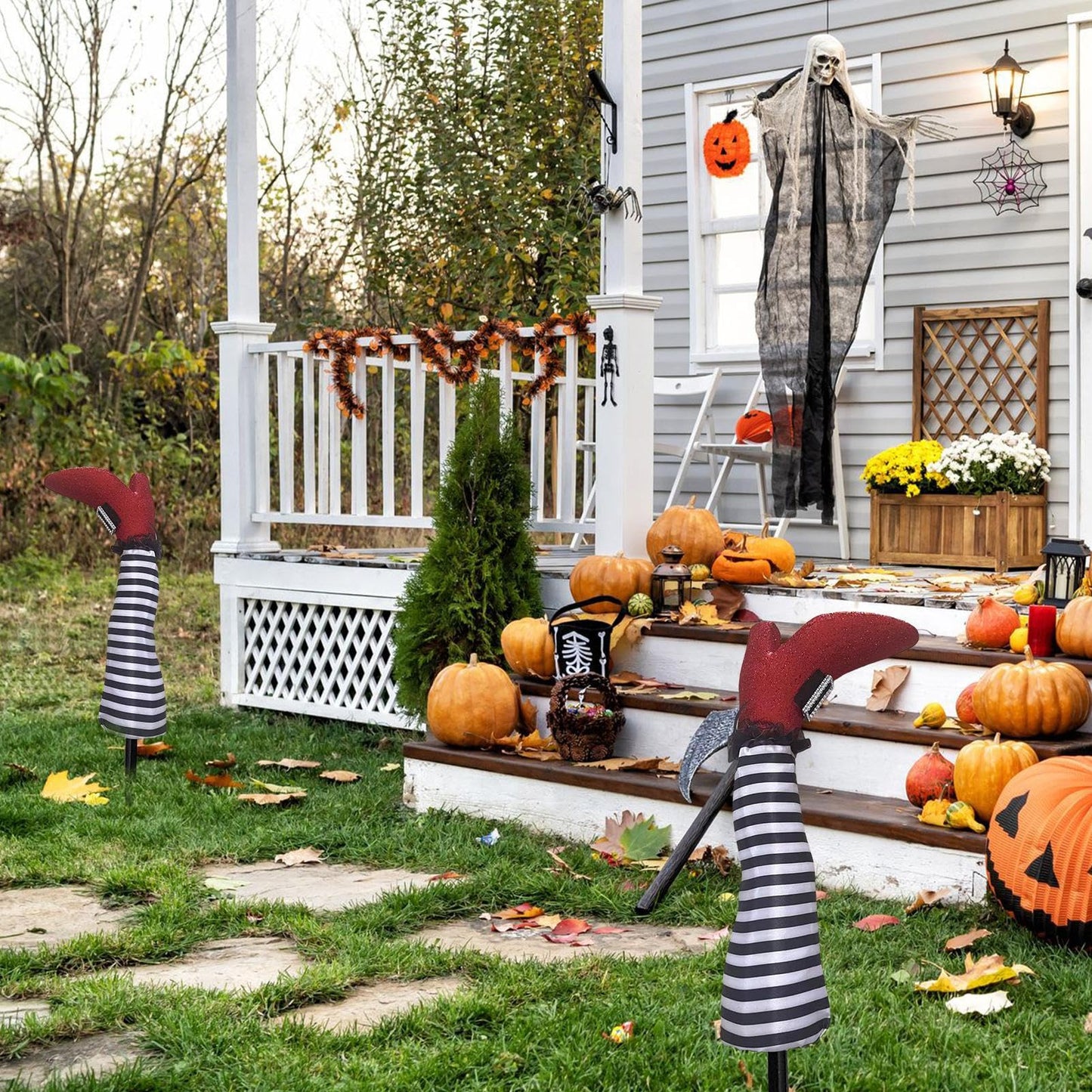 Halloween Witch Legs Yard Stakes 2 Pack 18.5 inch Wicked Witch Legs Halloween Decorations Halloween Witch Legs Props for Lawn Front Door Haunted House Decor