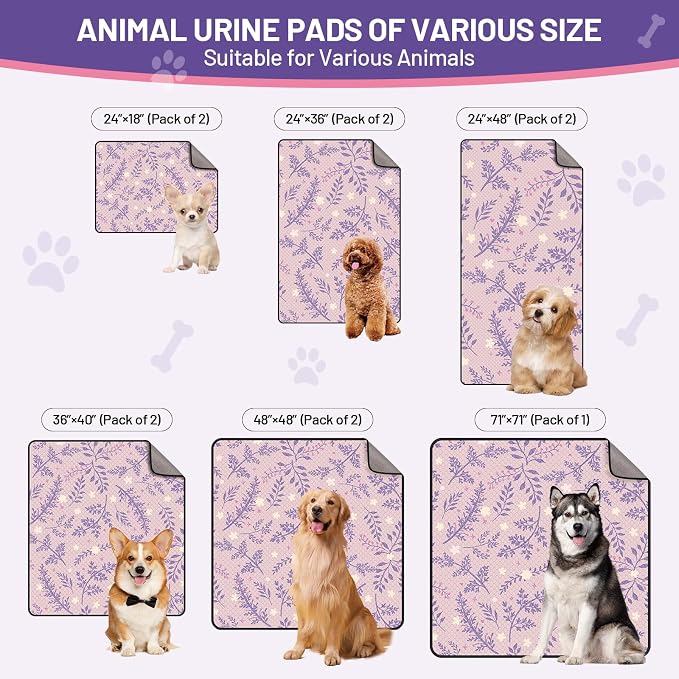 Washable Dog Pee Pads - Absorbent Reusable Puppy Training Pads, Waterproof Leak - Proof & Non - Slip for Crate Whelping Potty Training 24x18 (Pack of 2)