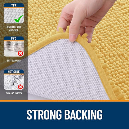 OLANLY Bathroom Runner Rugs 59x24, Extra Soft Absorbent Chenille Bath Rugs, Rubber Backing Quick Dry, Machine Washable Long Bath Mats for Bathroom Floor, Tub and Shower, Home Decor Accessories, Yellow
