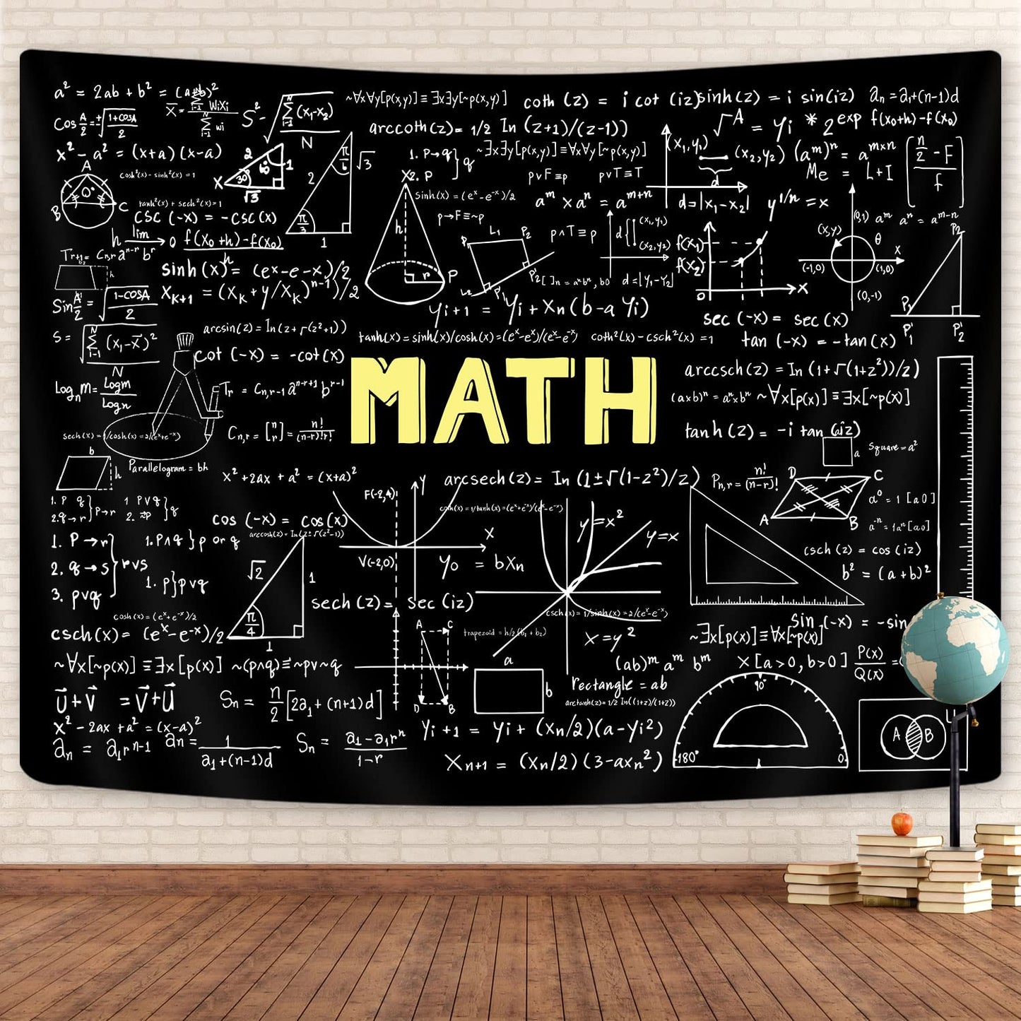 GOAOK Math Tapestry, 60x40 Inch, Polyester, Geometric Pattern, Black, Unframed, Wall Mount, Apartment/Dorm Decor