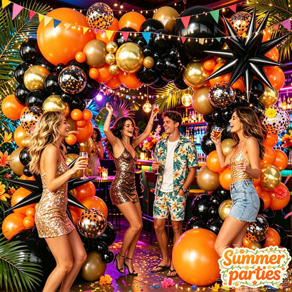 FYUVH Black Orange Arch Kit Garland with Gold Brown Balloons Star Balloon