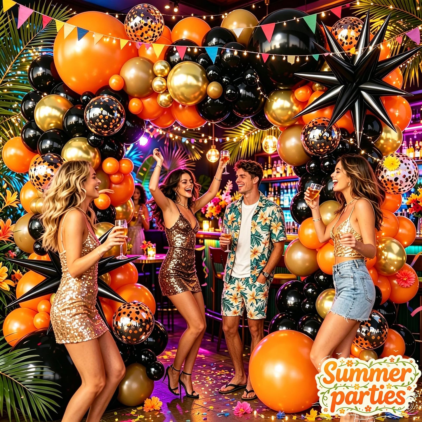 FYUVH Black Orange Arch Kit Garland with Gold Brown Balloons Star Balloon