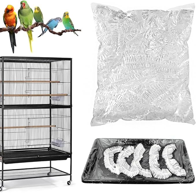 50 Pack Disposable Bird Cage Liners, Clear Plastic, 35x24 Inches, Leak-Proof, Universal Tray Liner Bags for Parrots, Canaries, Cockatiels