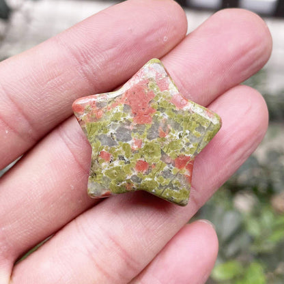 Fekuar Unakite Crystal Star Chakra Stones for Reiki Healing Yoga Balance Meditation Polished Mini Pocket Palm Stone 1 Inch (30mm)