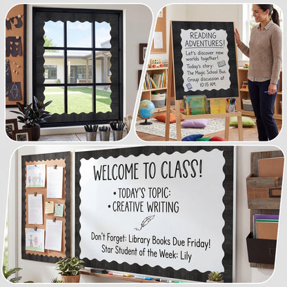 Tenceur 120 Feet Bulletin Board Borders Wooden Pattern Straight Rolled Border Trim Wood Straight for Classroom Schools Office Decoration(Black)