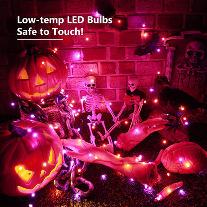ODEETRONIC Orange Purple Halloween Lights, 2 Pack 16.4ft 50 LED Orange Fairy Lights String, 8 Modes Battery Operated Purple Twinkle Tree Lights with Remote Timer for Party Home Indoor Outside Decor