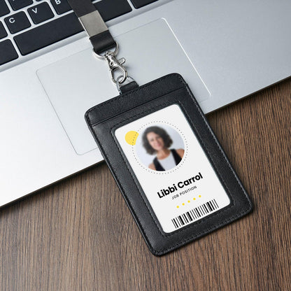 Genuine Leather id Badge Holder with Lanyard,Soft,ID Card Holder,Up to 20 Colors and Grains to Choose,frommultiple Card Slots,Vertical Work Name Badge case (161)