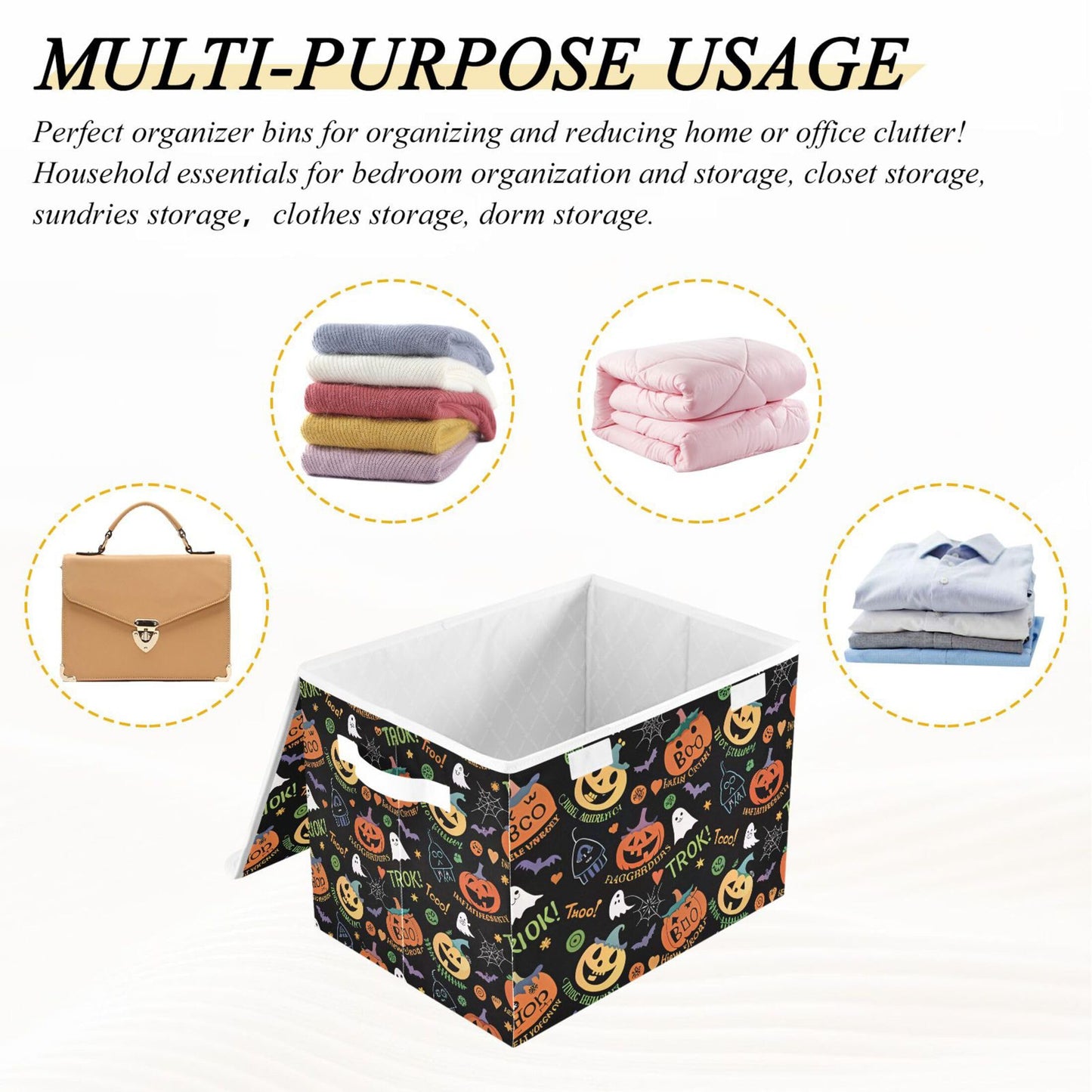 xigua Halloween Ghost Pumpkin Ghosts Storage Bins with Lids and Carrying Handle,Foldable Storage Boxes Organizer Containers Baskets Cube with Cover for Home Bedroom Closet Office