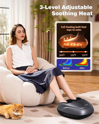 Shiatsu Foot Massager Machine with Heat & Remote, 2026 Upgraded Deep Kneading Feet Massager for Plantar Fasciitis & Neuropathy, 3 Heat Levels, Multi-Mode Massage, Auto-Off Timers, Gifts for Women Men