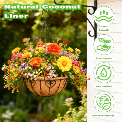 Qusuxi 2 Pack 12 Inch Metal Outdoor Hanging Baskets Black Heavy Duty Hanging Planters with Coco Liners for Indoor Outdoor Plants Gardens Patios Terraces（Heart-Shaped）