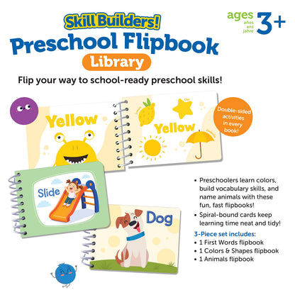 Learning Resources Skill Builders! Toddler Flipbook Library - 3 Pieces, Ages 2+, Educational Toys, Toddler Alphabet Activity Books, Homeschool Supplies