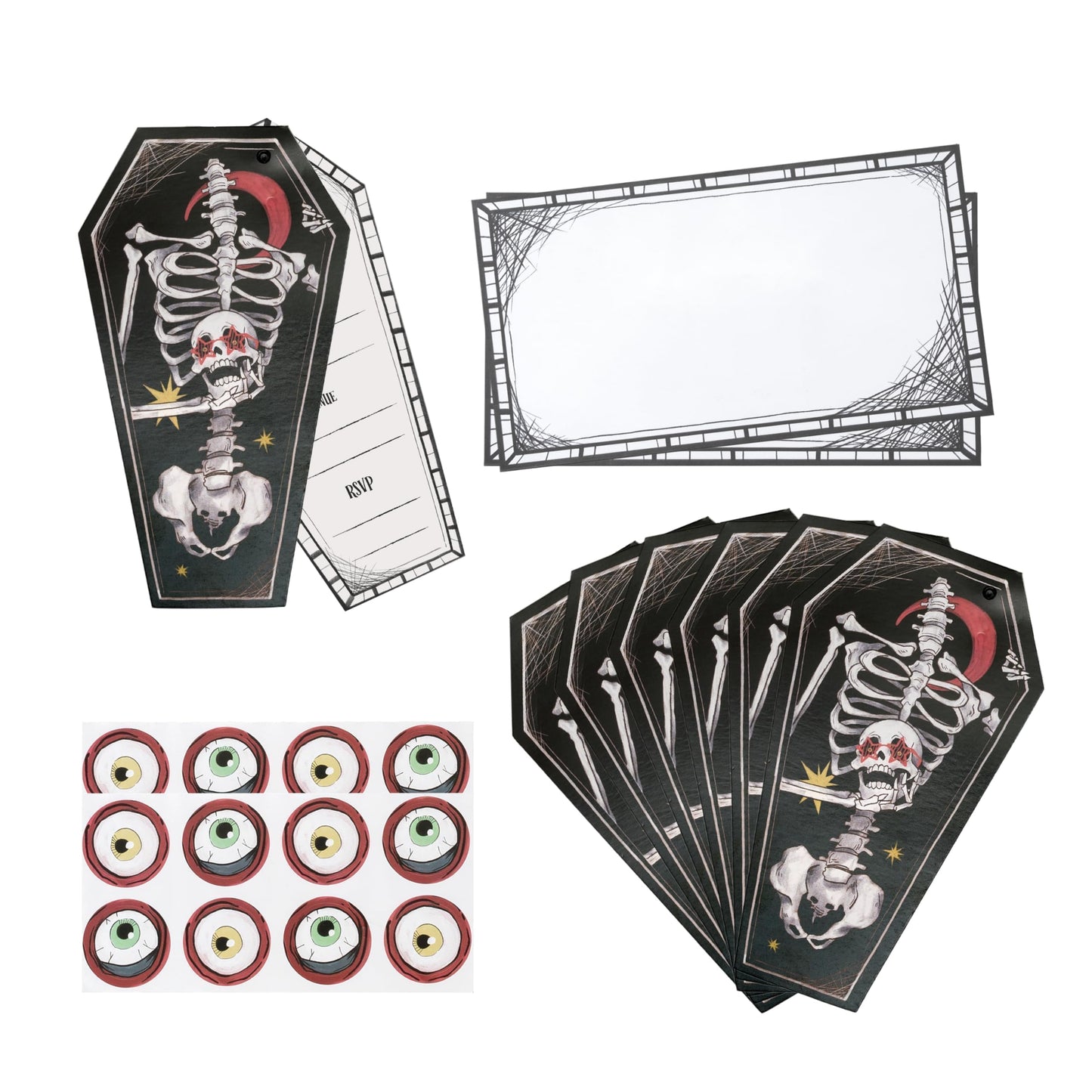 Cheerland Spooky Skeleton Coffin Gothic Summerween Party Invitations Letters With Envelopes and Stickers for Emo Parties Scary Wedding Invitation cards Goth Halloween Party Invites Party Supplies 8Pcs