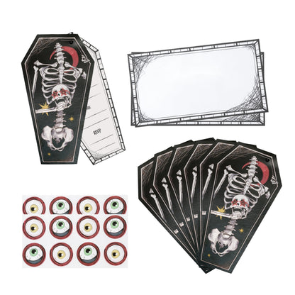 Cheerland Spooky Skeleton Coffin Gothic Summerween Party Invitations Letters With Envelopes and Stickers for Emo Parties Scary Wedding Invitation cards Goth Halloween Party Invites Party Supplies 8Pcs