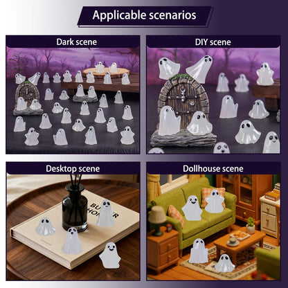 Cutecutedy 60Pcs Mini Resin Ghost Figurines,Tiny Little Ghosts for Halloween Decor,Cute Spooky Vase Filler,Tiered Tray & Table Centerpiece,Miniature Party Favors,Home Decor（Luminous）
