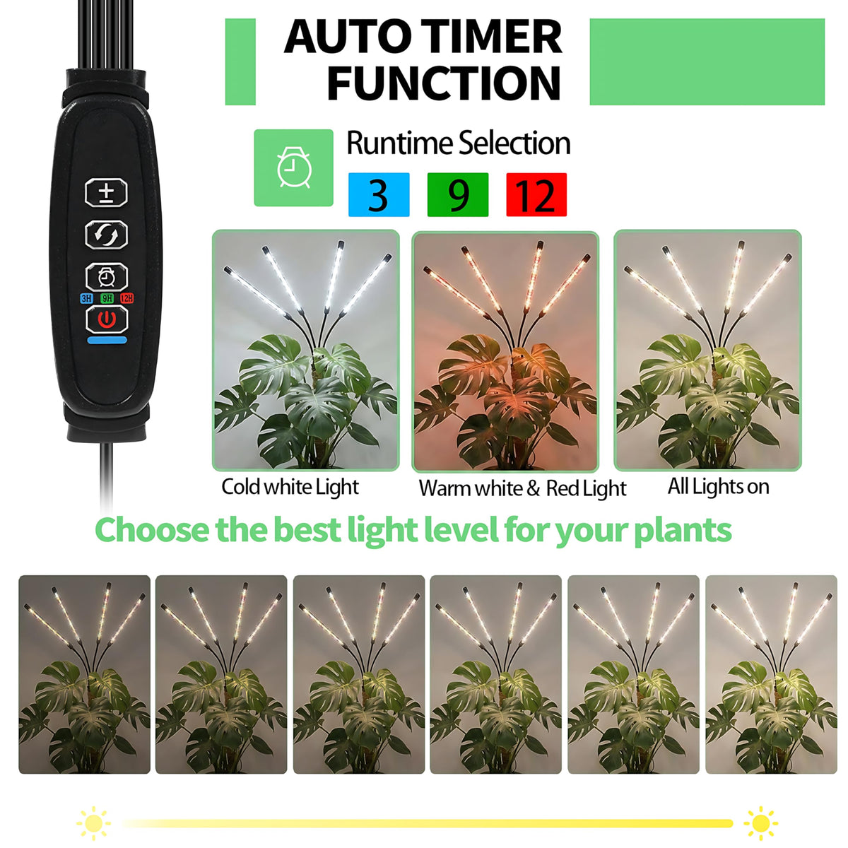 Grow Lights with Moss Pole for Indoor Plants, Full Spectrum LED Plant Light with Auto 3/9/12H Timer, Adjustable Height 15-54", Plant Lights Coco Coir Pole for Monstera, Philodendron, Climbing Plants