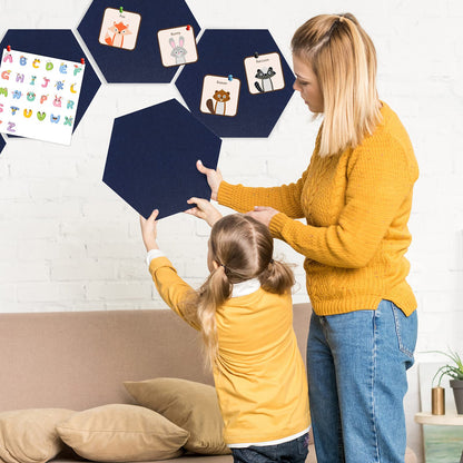SEG Direct Hexagon Felt Cork Board Tiles, Hexagon Felt Bulletin Board Tiles Self Adhesive Picture Board, Memo Notice Tiles Pin Board for Walls Office, 11.8" x 10.2", 5PCS(Dark Blue)