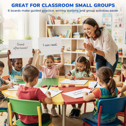 GAMENOTE 6 Pack Small Dry Erase Boards for Kids, 9x12 Double-Sided Lined and Blank Whiteboards with Markers & Erasers, for Classroom and Homeschool Writing Board