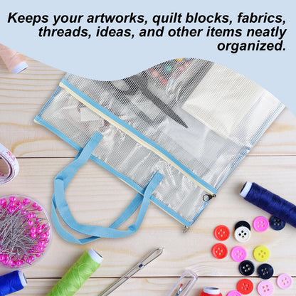 Daxolanz Jumbo Craft Project Bag 16.5”x16.5” – Portable See-Through Mesh Sewing Organizer with Handles & Zipper, Ideal for Quilting, Knitting, Needlepoint, Embroidery & Art Projects (Blue)