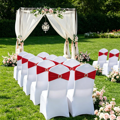 LEBENGURU Red Spandex Chair Sashes-30pcs Premium Stretch Bows with Buckle Slider, Universal Elastic Chair Bands for Wedding Party Banquet Decoration