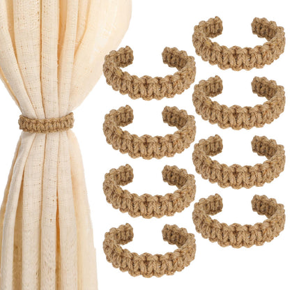 8 Pack Braided Curtain Tieback Rustic Drapes Holdback Boho Curtain Tie Backs Farmhouse Curtains Tie Holder Handmade Drape Rope Tieback for Home Office Sheer Weight Decor Drapery Straps Indoor